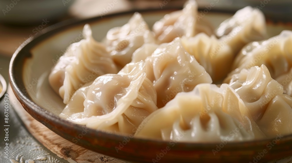 A plate of delicate and aromatic Asianinspired dumplings their thin skin made from wild leaves for a unique and flavorful twist on a classic dish. A plate of delicate and aromatic Asianinspired dumplings their thin skin made from wild leaves for a unique and flavorful twist on a classic dish.