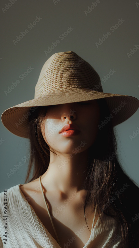 Elegant girl in a hat, minimalist style, artistic background Elegant girl in a hat, minimalist style, artistic background