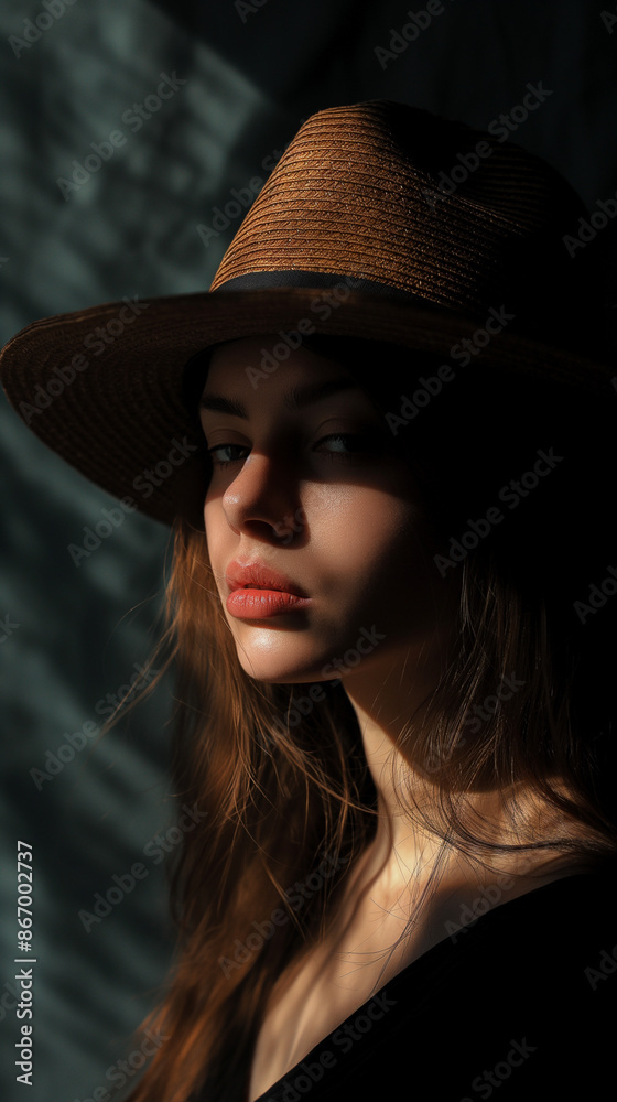 Elegant girl in a hat, minimalist style, artistic background Elegant girl in a hat, minimalist style, artistic background