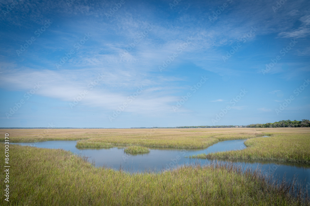 Amelia Island. Florida. Salt marshes reflecting blue sky. Amelia Island. Florida. Salt marshes reflecting blue sky.
