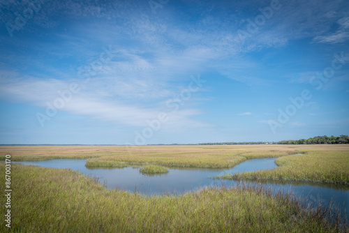 Amelia Island. Florida. Salt marshes reflecting blue sky.