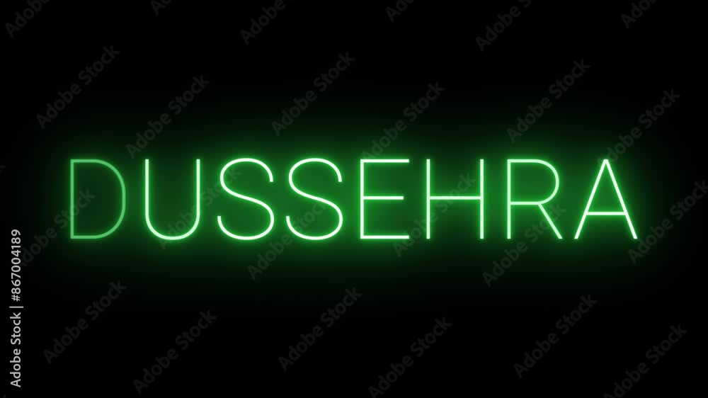 Flickering neon green glowing Dussehra text animated on black background Flickering neon green glowing Dussehra text animated on black background