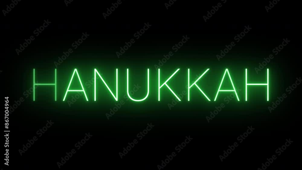 Flickering neon green glowing Hanukkah text animated on black background Flickering neon green glowing Hanukkah text animated on black background