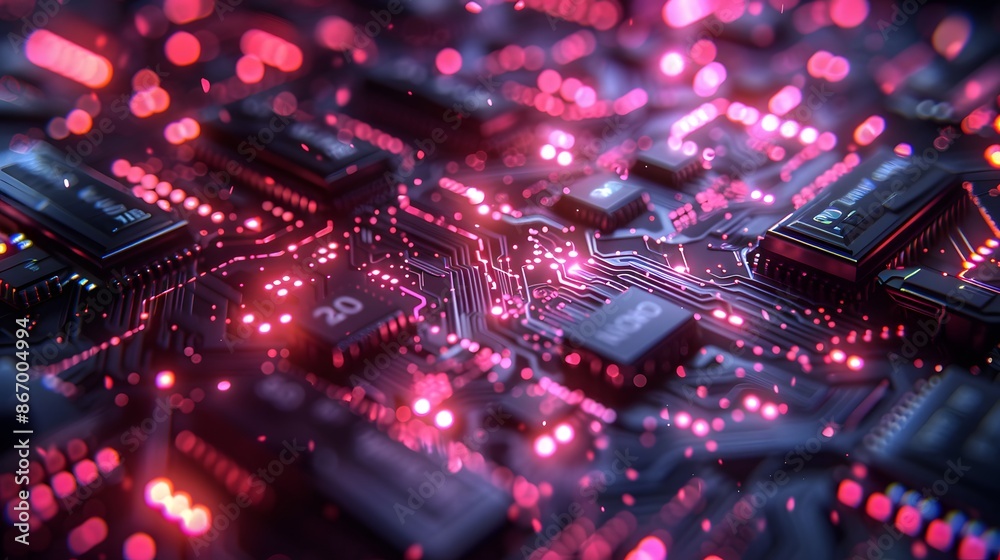 Fototapeta premium Digital-themed backdrop: circuit board patterns, futuristic colors, perfect for tech presentations.
