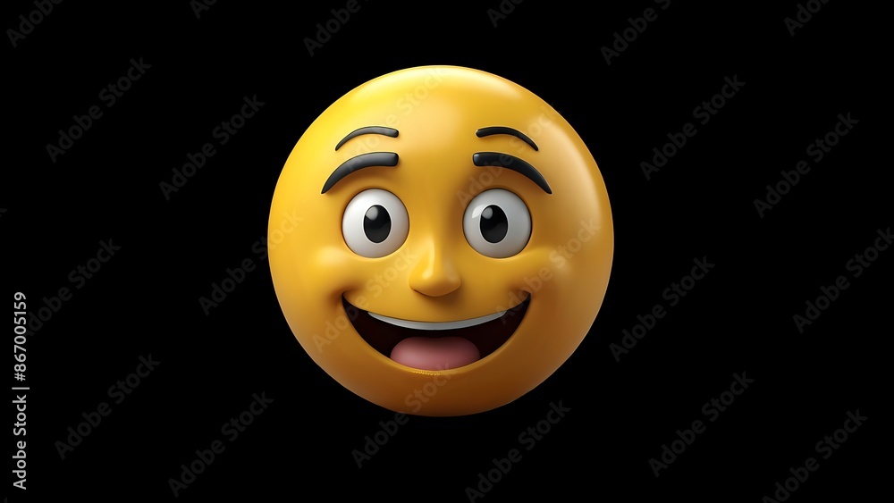 3D Render of a Yellow Emoji With a Big Smile and Eyebrows Raised in Surprise. 3D Render of a Yellow Emoji With a Big Smile and Eyebrows Raised in Surprise.