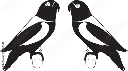 silhouette Love Birds Parrots. Two birds perched on a tree branch, vector illustration