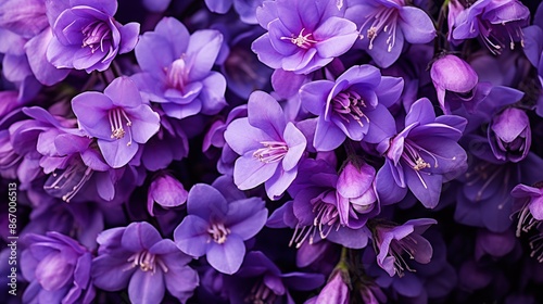 Larkspur flowers beauty texture. A close-up of vibrant purple flowers in full bloom, showcasing their delicate petals and intricate details. Full screen filled. © Aleksander