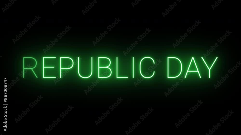 Flickering neon green glowing Republic Day text animated on black background Flickering neon green glowing Republic Day text animated on black background
