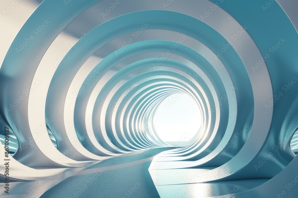 Fototapeta premium Futuristic Tunnel Architecture. Abstract Modern Design with Light at End