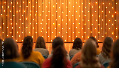 High school students performing in a school theater production, school theater, performing arts education