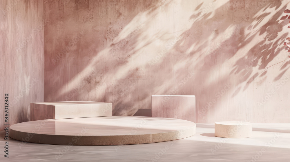 a minimalistic platform with abstract geometric shapes, soft pink tones a minimalistic platform with abstract geometric shapes, soft pink tones