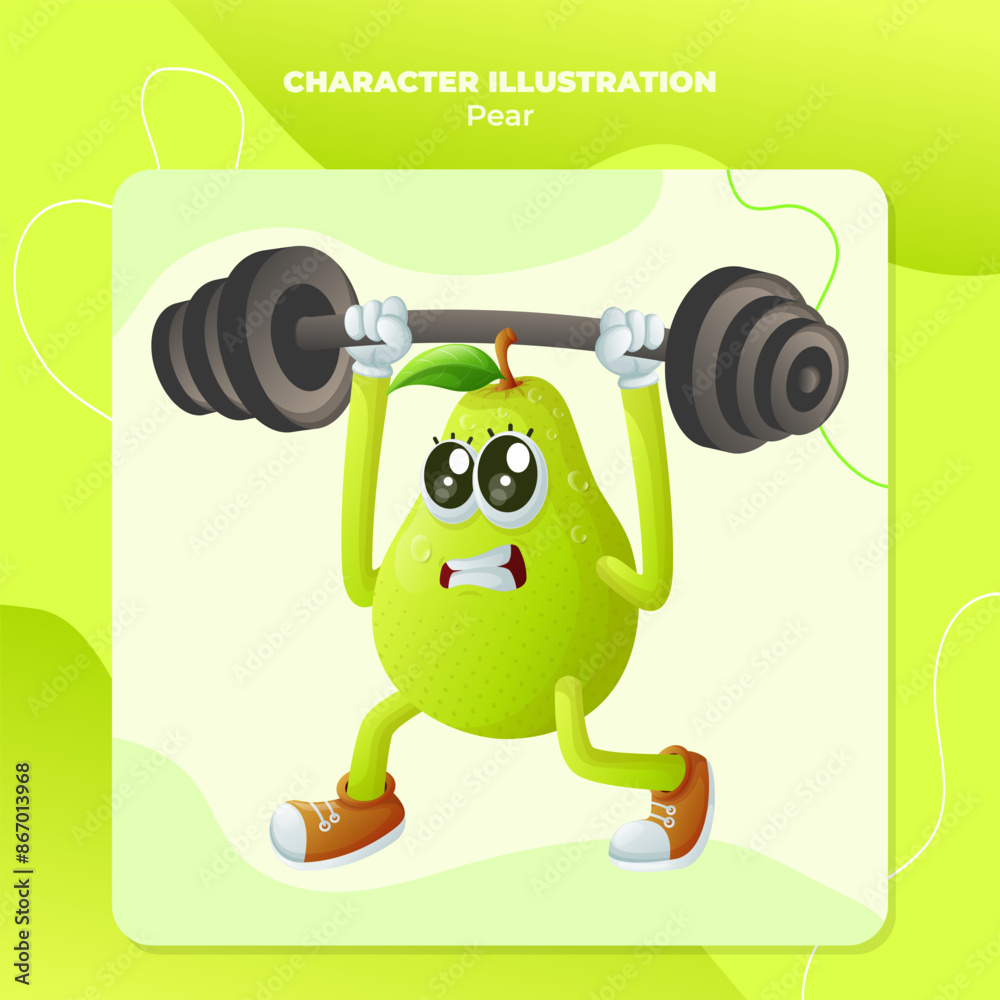 Cute pear character lifting weights Cute pear character lifting weights