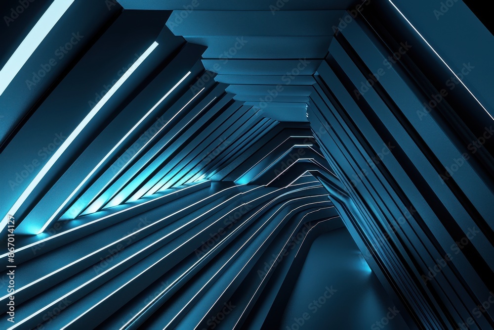 Obraz premium Futuristic blue neon tunnel background with glowing lights, perfect for technology, gaming, or music concepts