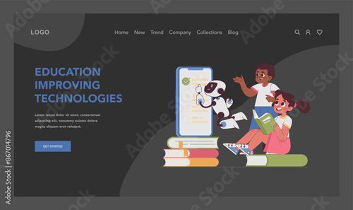 Educational stress web or landing. Students engage with innovative