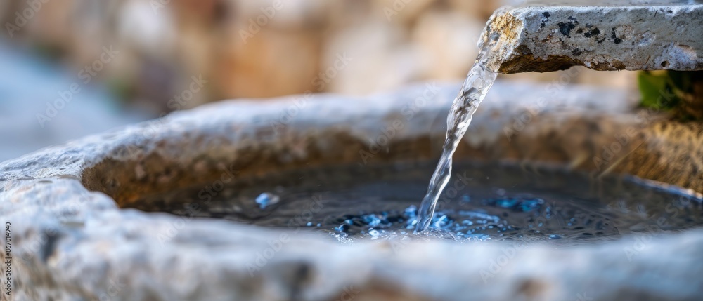 Water flowing from a stone spout into a stone basin. Water flowing from a stone spout into a stone basin.
