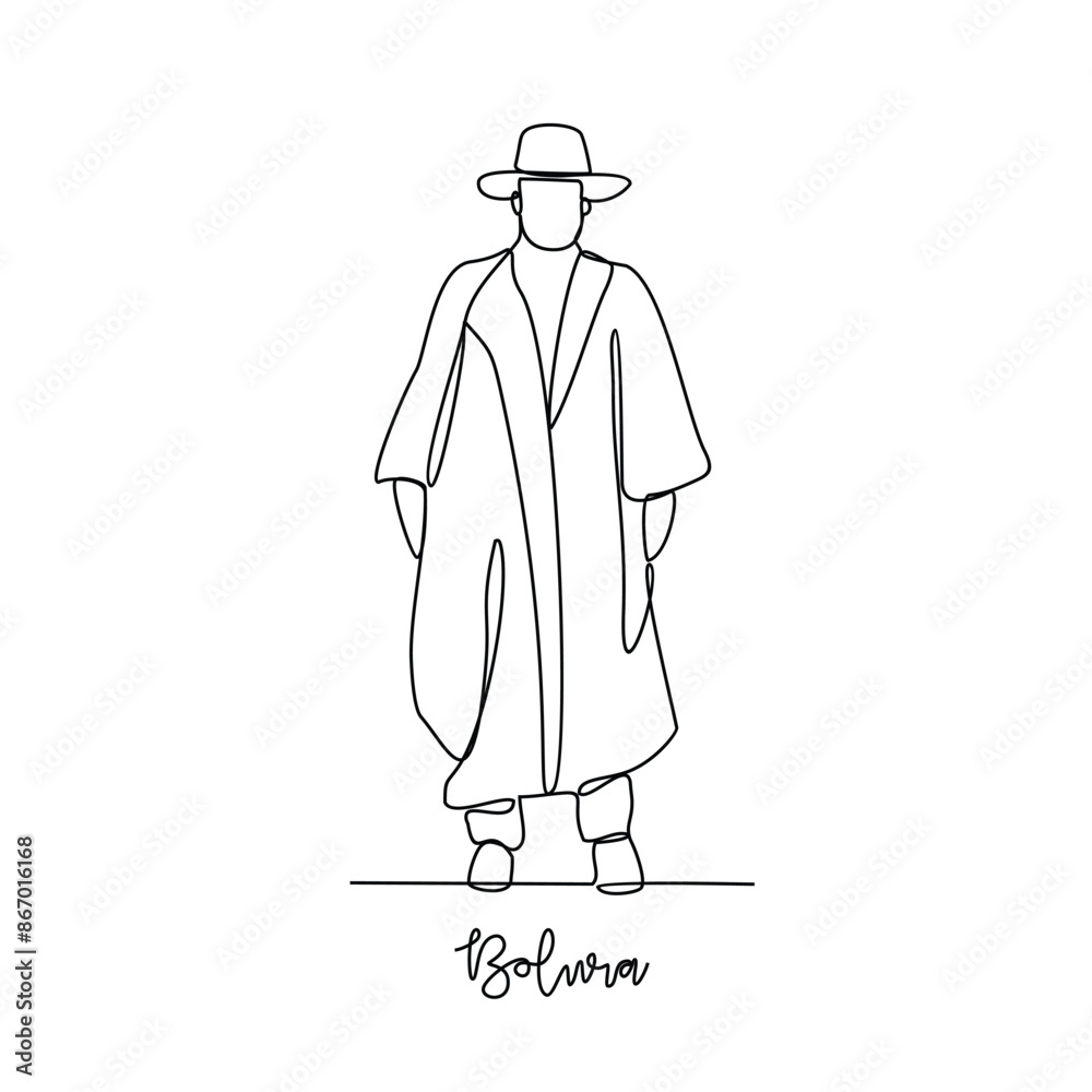 One continuous line drawing of Bolivia traditional clothes vector illustration. Traditional fashion country themes design with simple linear continuous line concept. Traditional fashion education