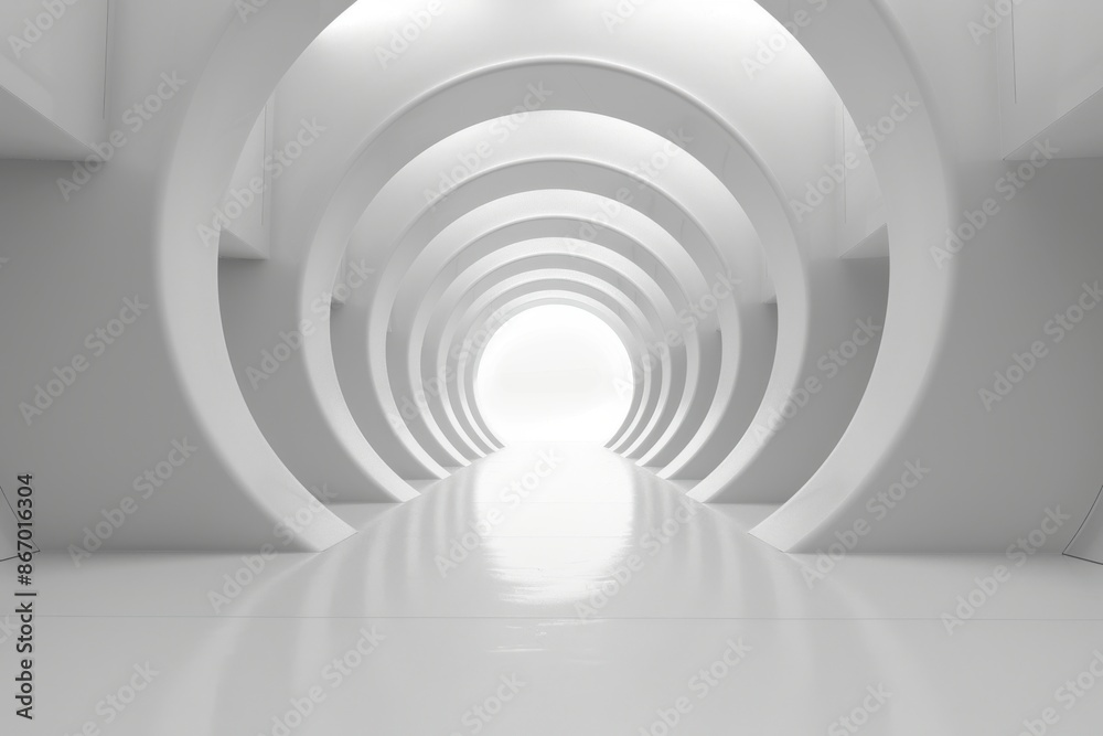 Abstract white futuristic architecture with tunnel and light at the end, modern minimal design. Concept of future, innovation, technology, and progress Abstract white futuristic architecture with tunnel and light at the end, modern minimal design. Concept of future, innovation, technology, and progress