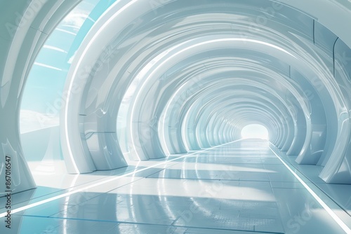 Wallpaper Mural Futuristic white tunnel with glowing lines, modern architecture background or science fiction corridor. Concept of innovation, technology, future, and progress. Torontodigital.ca