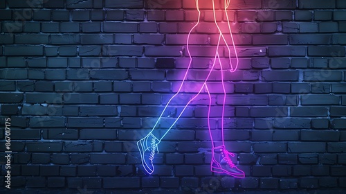 Glowing neon Leggings icon isolated on brick wall background photo