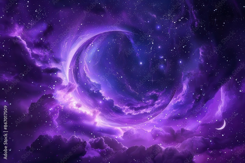 celestial night sky with swirling purple nebulae twinkling stars and crescent moon creating a dreamlike and magical mobile wallpaper celestial night sky with swirling purple nebulae twinkling stars and crescent moon creating a dreamlike and magical mobile wallpaper