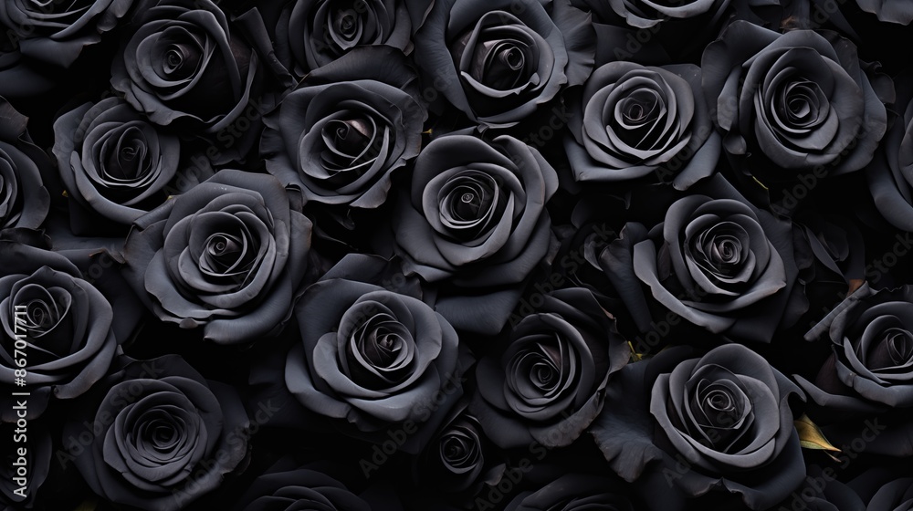 Rose flowers beauty texture. A close-up view of numerous black roses in full bloom, creating a dramatic and elegant floral arrangement. Full screen filled. Rose flowers beauty texture. A close-up view of numerous black roses in full bloom, creating a dramatic and elegant floral arrangement. Full screen filled.