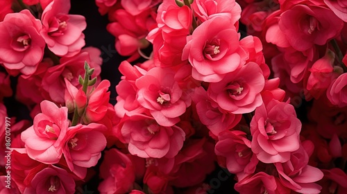 Blooming Snapdragon flowers composition. Close-up of vibrant pink flowers in full bloom against a dark background. Full screen filled. © Aleksander