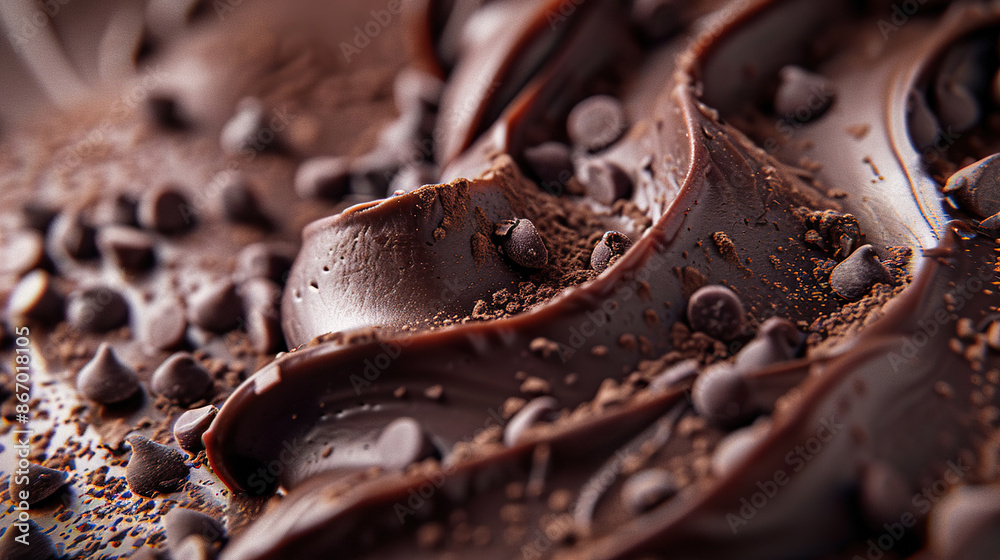 Texture of Melted Chocolate. Chocolate with Chocochips, Closeup Chocolate. Chocolate Background. Chocolate Day Concept with Copy Space Texture of Melted Chocolate. Chocolate with Chocochips, Closeup Chocolate. Chocolate Background. Chocolate Day Concept with Copy Space