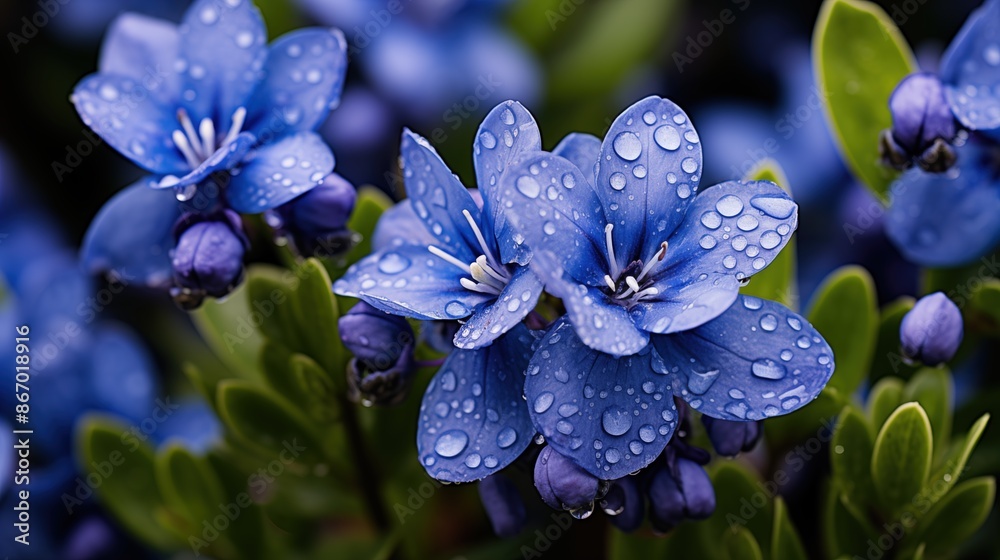 Texas Bluebonnet flowers beauty texture. Close-up of vibrant blue flowers with water droplets on petals and green leaves in the background. Full screen filled. Texas Bluebonnet flowers beauty texture. Close-up of vibrant blue flowers with water droplets on petals and green leaves in the background. Full screen filled.