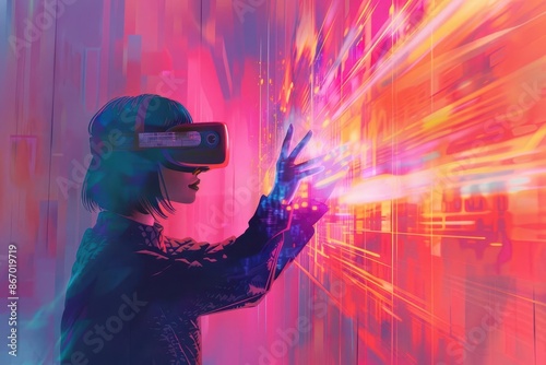 Wallpaper Mural futuristic woman exploring virtual reality with hand gestures digital art concept illustration Torontodigital.ca