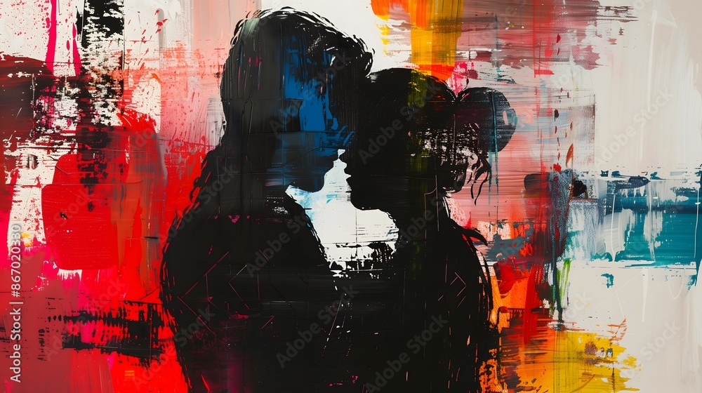 Abstract Romantic Silhouette - Couple or situationship in Embrace with Colorful Brush Strokes_5 Abstract Romantic Silhouette - Couple or situationship in Embrace with Colorful Brush Strokes_5