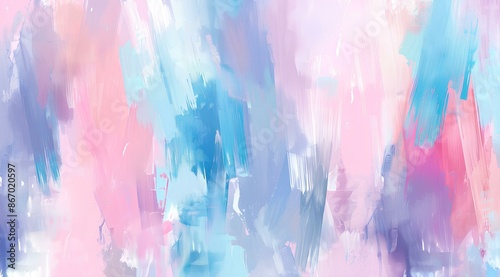 Abstract painting with pink and blue brushstrokes.