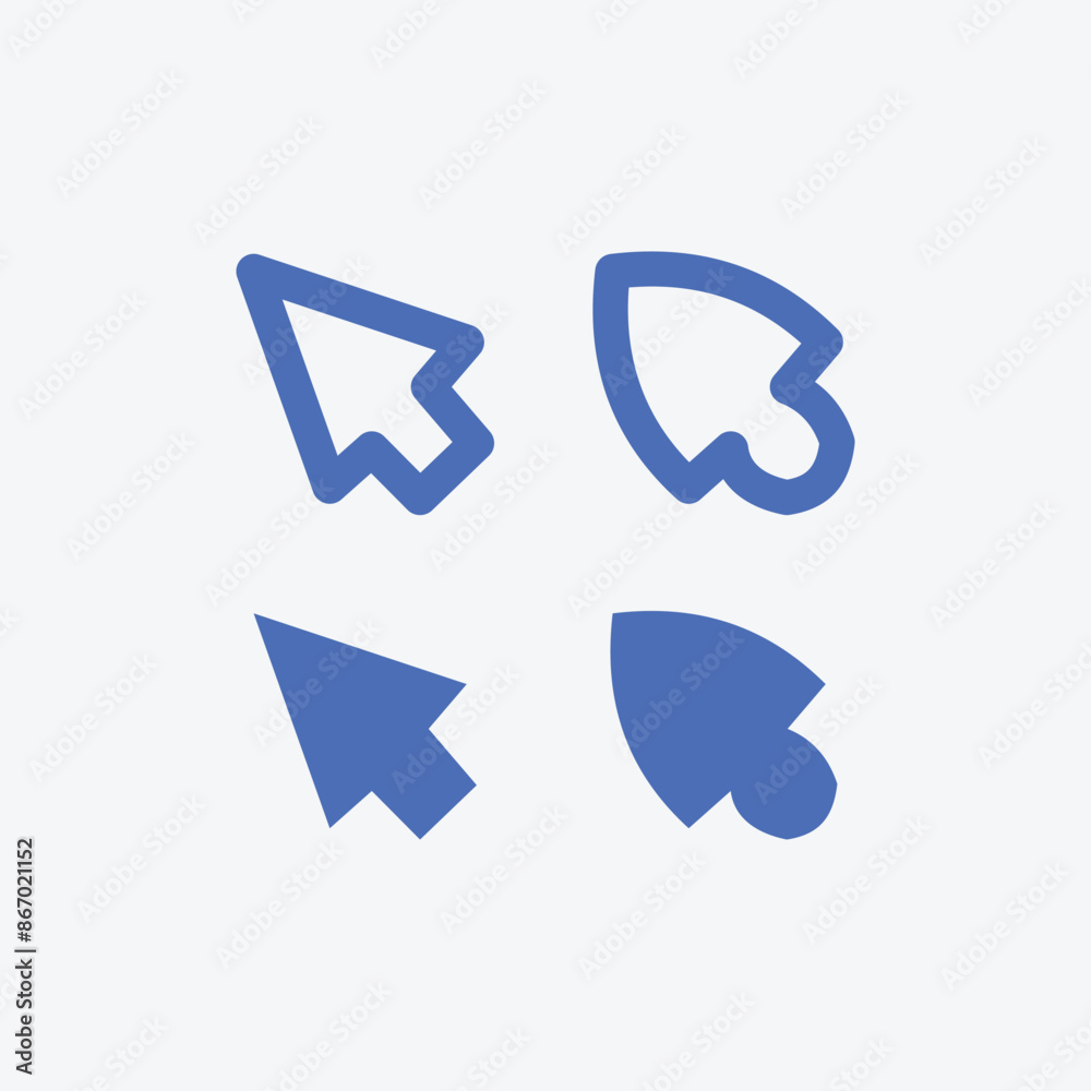 Cursor icon. Pointer symbol. Flat design style eps10. collection of mouse pointer icons, blue arrows with fill and line styles. Illustration design element with an industrial theme Cursor icon. Pointer symbol. Flat design style eps10. collection of mouse pointer icons, blue arrows with fill and line styles. Illustration design element with an industrial theme