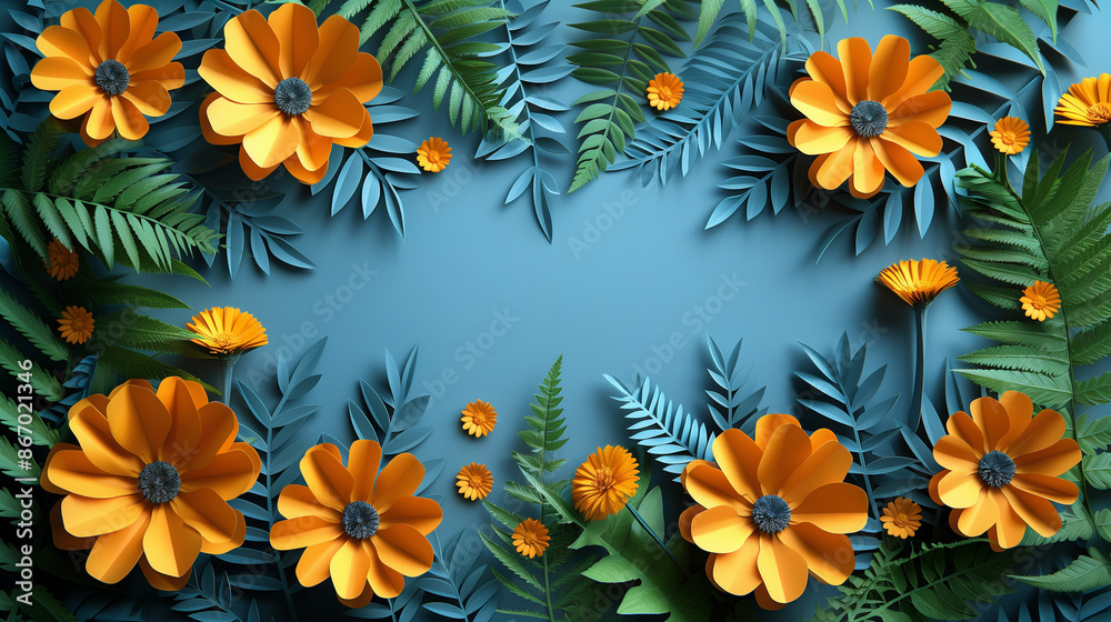 frame with flowers, paper cut style, floral background frame with flowers, paper cut style, floral background