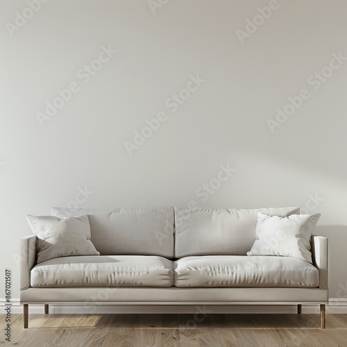 white sofa in a room on the white wall