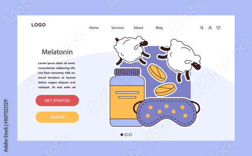 Melatonin pill web or landing. Synthetic melatonin medicine, nature's