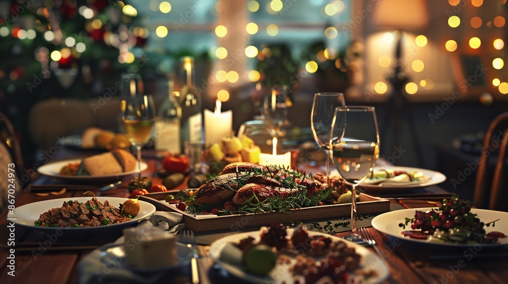 Fototapeta premium Memorable dinner celebration with a mix of flavors, laughter, and good company.