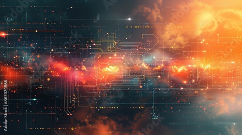 AI-Enhanced Neon Spectrum: Tech Scene in Blue Beige