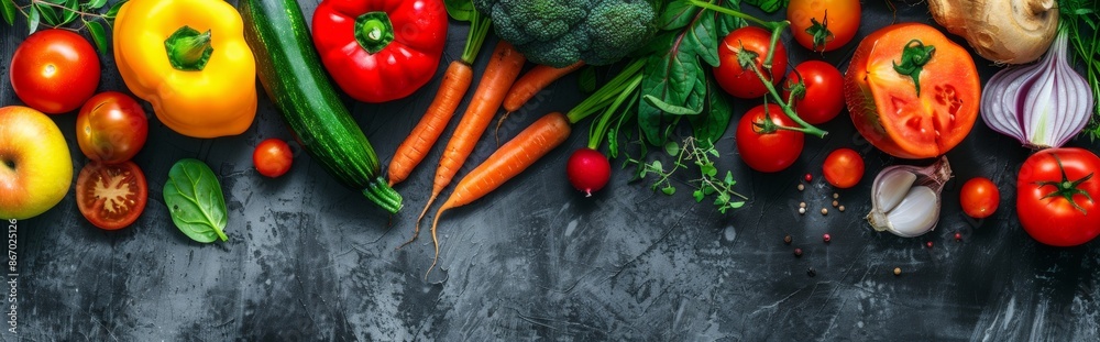 Assorted fresh vegetables on a dark background