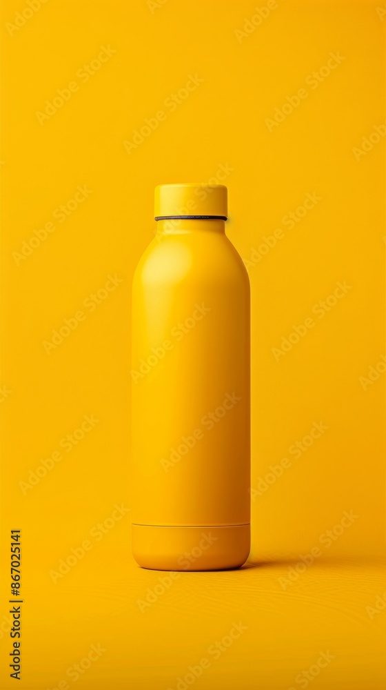 Yellow bottle on a yellow background, minimalistic studio shot. Product design and branding concept Yellow bottle on a yellow background, minimalistic studio shot. Product design and branding concept