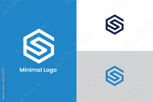Minimal elegant monogram art logo initial letter S hexagon icon shield logo, letter S shield icon linear logo, letter S home icon construction real estate logo