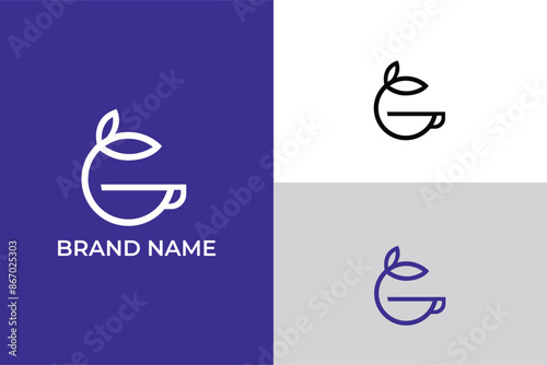 initial letter G leaf icon lineart logo, letter G fish tail lineart iconic logo, letter G coffee bean logo, coffee shop log,  love coffee logo design.  Coffee morning, coffee cafe logo