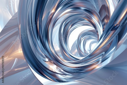 Fototapeta Naklejka Na Ścianę i Meble -  Abstract 3D rendering of a swirling blue and silver metallic tunnel. Ideal for technology, science fiction, or abstract backgrounds.