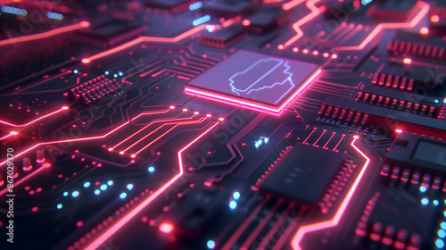 Wallpaper Mural A futuristic circuit board illuminated with neon lights Torontodigital.ca