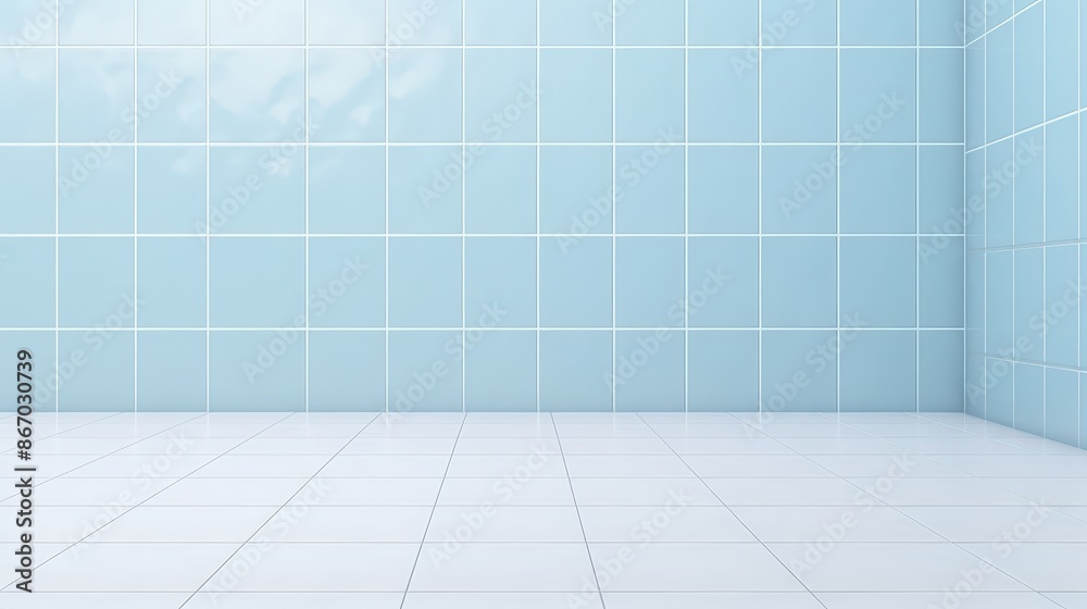 Empty Bathroom Interior with Light Blue Tiles Empty Bathroom Interior with Light Blue Tiles