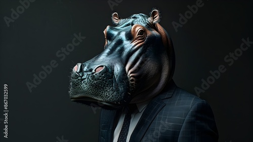 Authoritative and Unflappable Hippopotamus Executive in Formal Business Attire photo