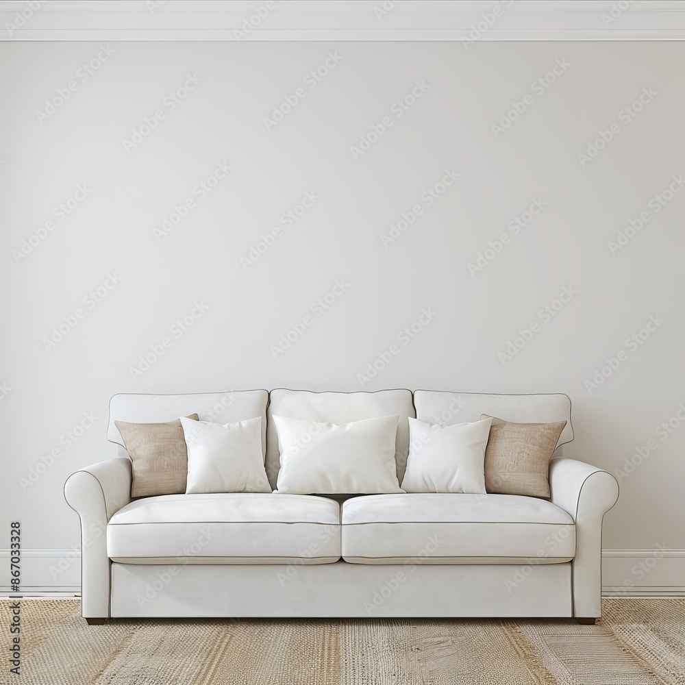 modern white sofa in a room in front of empty wall modern white sofa in a room in front of empty wall