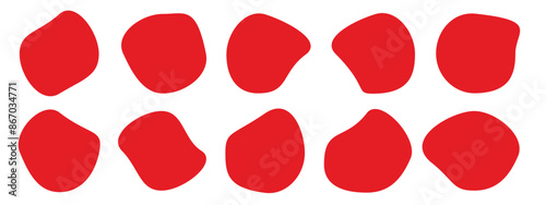 Red blob set of organic shapes.  Abstract blotch, inkblot and pebble silhouettes, simple liquid amorphous splodge elements.