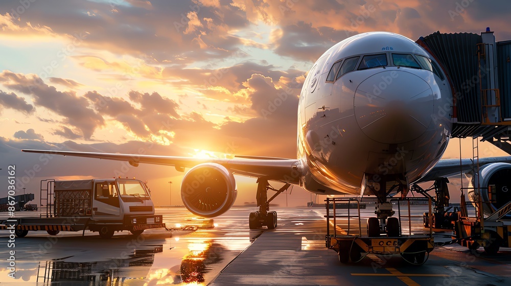 A plane parked on the tarmac surrounded by stacked boxes ready for loading.  