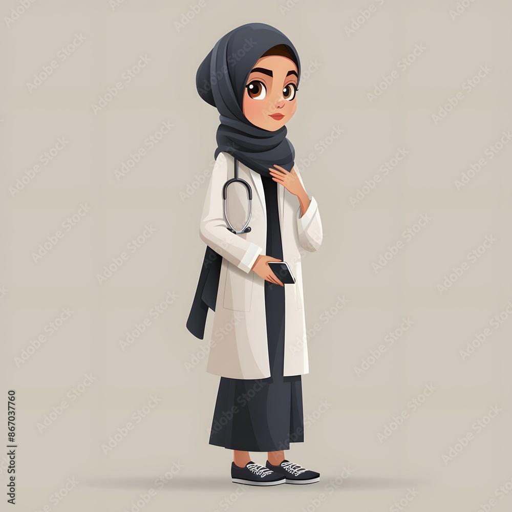 Muslim Female Doctor Holding a Smartphone Muslim Female Doctor Holding a Smartphone