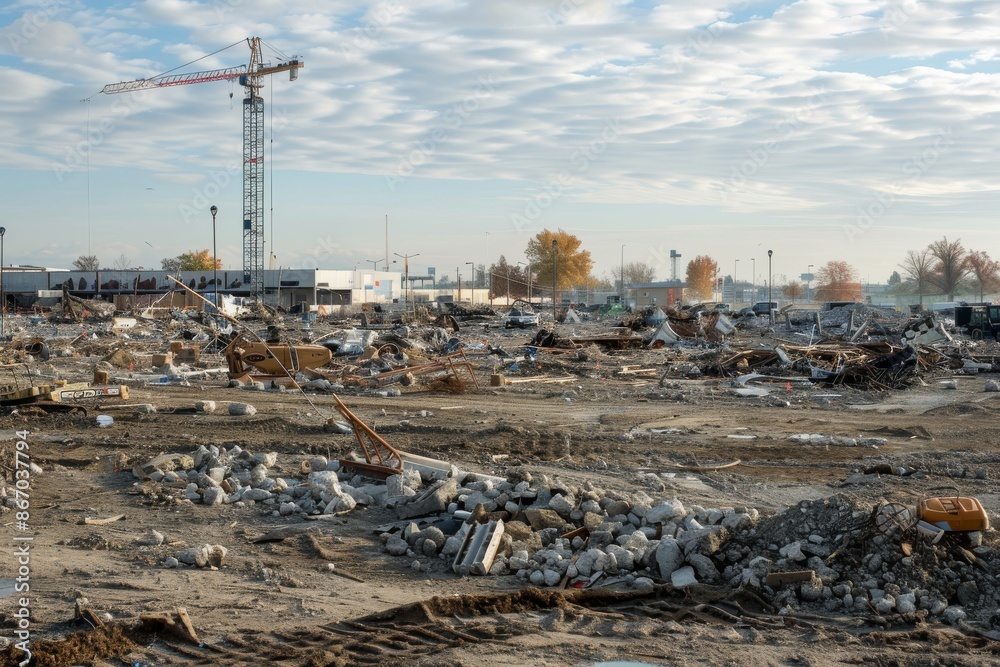 Demolition Site with Crane and Rubble Demolition Site with Crane and Rubble